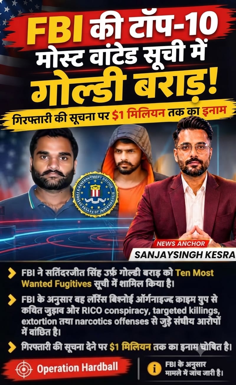 Goldy Brar Added to FBI Ten Most Wanted List, $1 Million Reward Announced